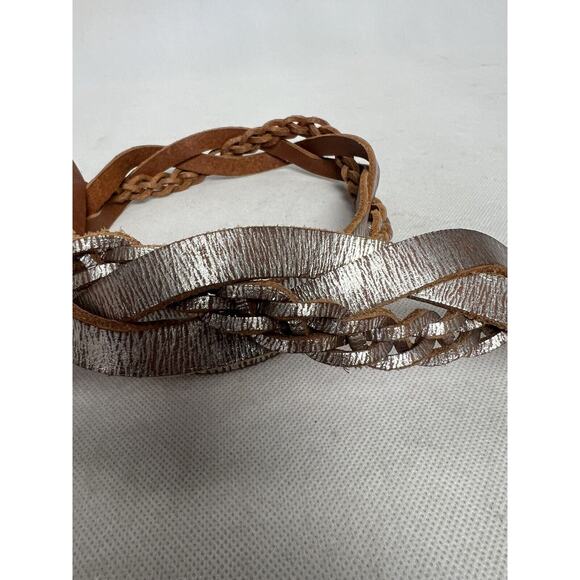 FOSSIL Silver Braided Genuine Leather Womens Metallic Woven Adjustable Belt S - Picture 4 of 6